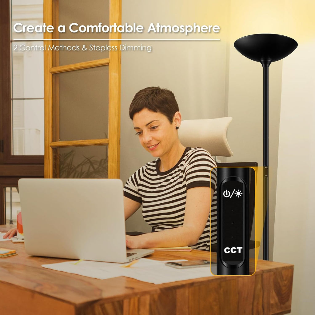 Stepless Dimmable Floor Lamp,30W 3000LM Super Bright LED Torchiere Floor Lamps with Remote & Touch Control