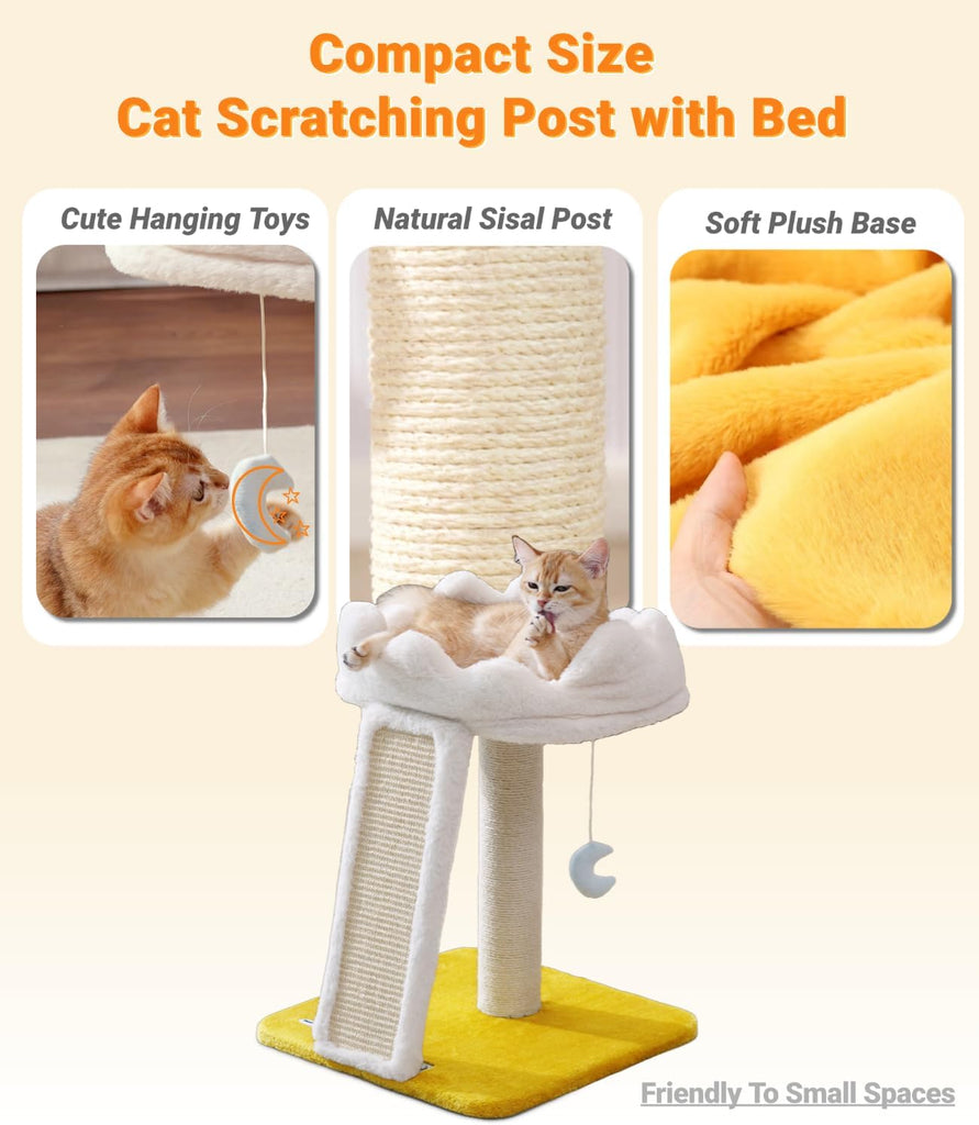 Cat Tree, Cloud Cat Tower with Soft Bed, Cat Scratching Post & Pad with Larger Perch for Window Viewing