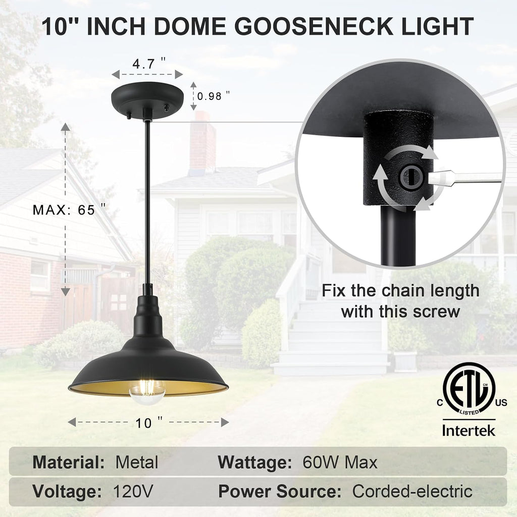 Farmhouse Pendant Lights with 10 Inch Dome, Barn Style Ceiling Mounted Light Fixture for Kitchen, Dinning Room