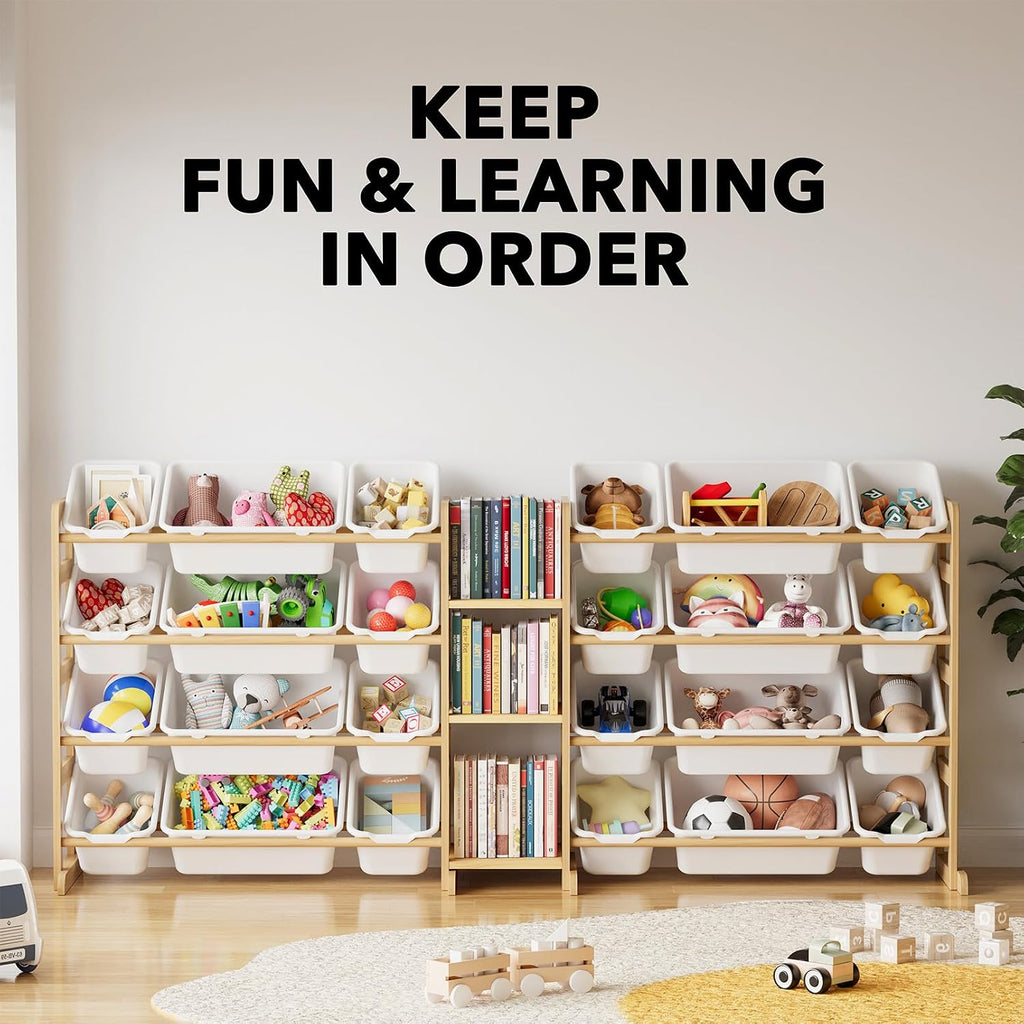 Large Toy Storage Organizer with 24 Bins and 3 Shelves, Toy Organizers Storage Bookshelf, Kids Bin Shelf Box Bookcase