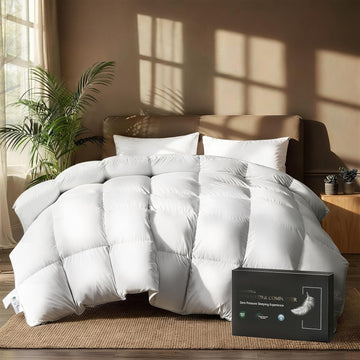 Feather Down Fiber Comforters King Fluffy All Season Duvet Insert Soft Breathable Bedding Comforter 
