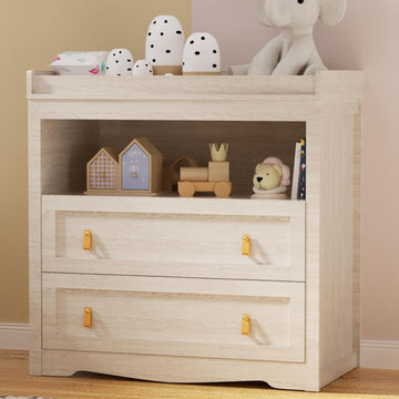 Baby Dresser 35.4"Diaper Changing Station with Changing Table Top Beige