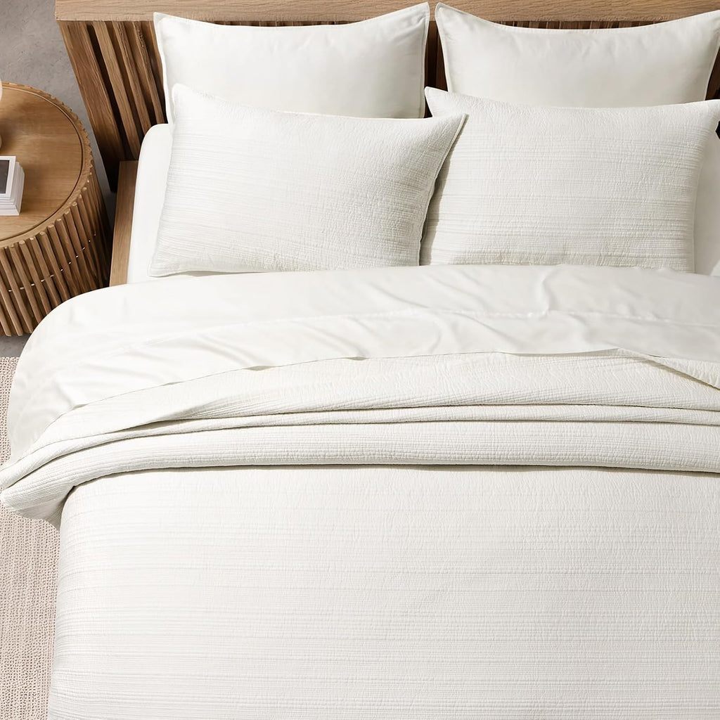 Channel Stitch 100% Cotton Quilt Set, Pre-Washed Cotton Sateen Coverlet Bedspread, 3-Piece Soft & Breathable