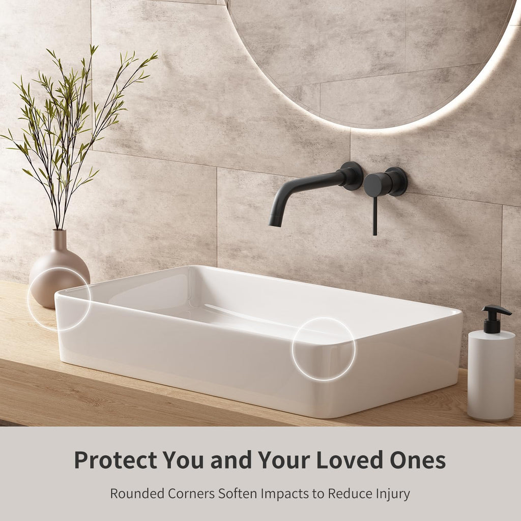Rectangle Vessel Sinks for Bathrooms: 24 Inch Large Bathroom Vessel Sink, Modern White Porcelain Bathroom Sink