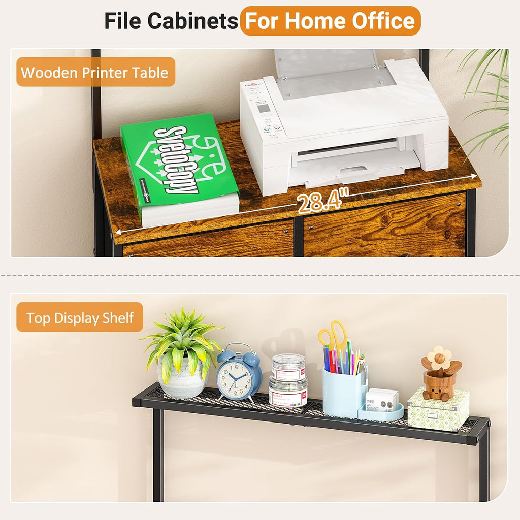 4 Drawer File Cabinet, Lateral Filing Cabinets , Large Printer Stand with Open Storage Shelf, Office Storage File