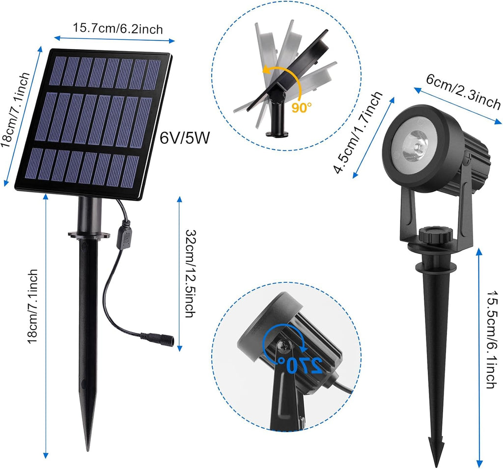 Spot Lights Outdoor, 6000K Cool White Landscape Spotlights IP65 Waterproof 9.8ft Cable, Dusk to Dawn Solar Uplights