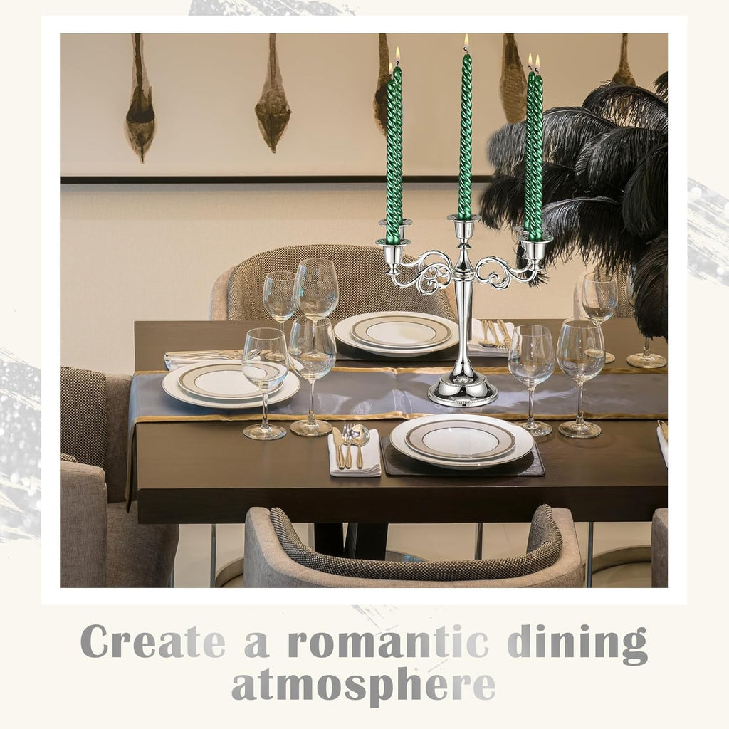 2 Pcs 5 Arm Metal Candelabra Candlestick Holders 10.24 Inch Tall Candlestick Holders Gothic Candle Holdery (Sliver)