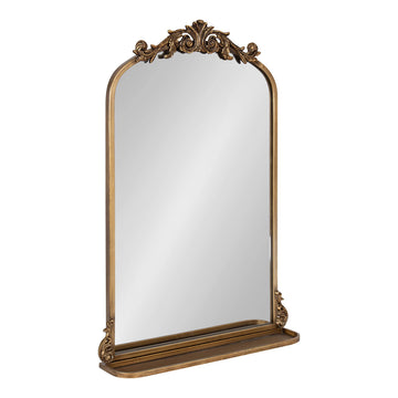 Arendahl Traditional Vintage Arch Mirror with Shelf; 21 x 32; Gold; Baroque Antique Arched Wall Mirror with