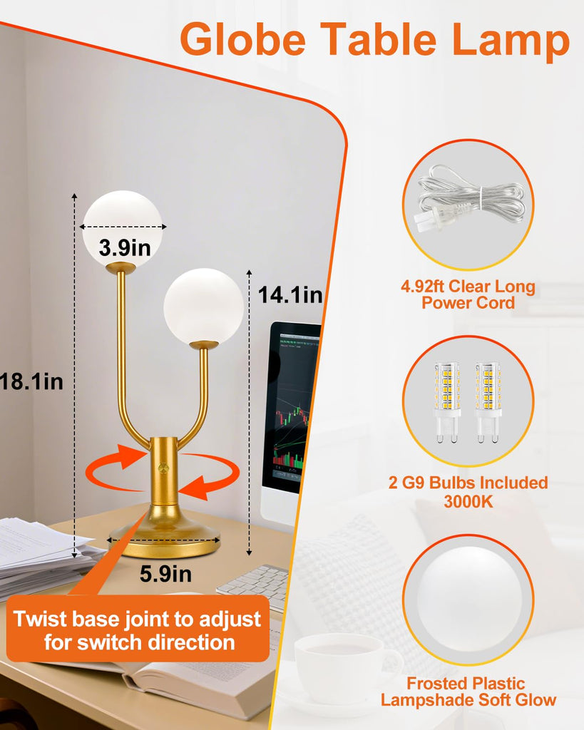 Globe Gold Table Lamp Gift Dimmable G9 Bulbs Included