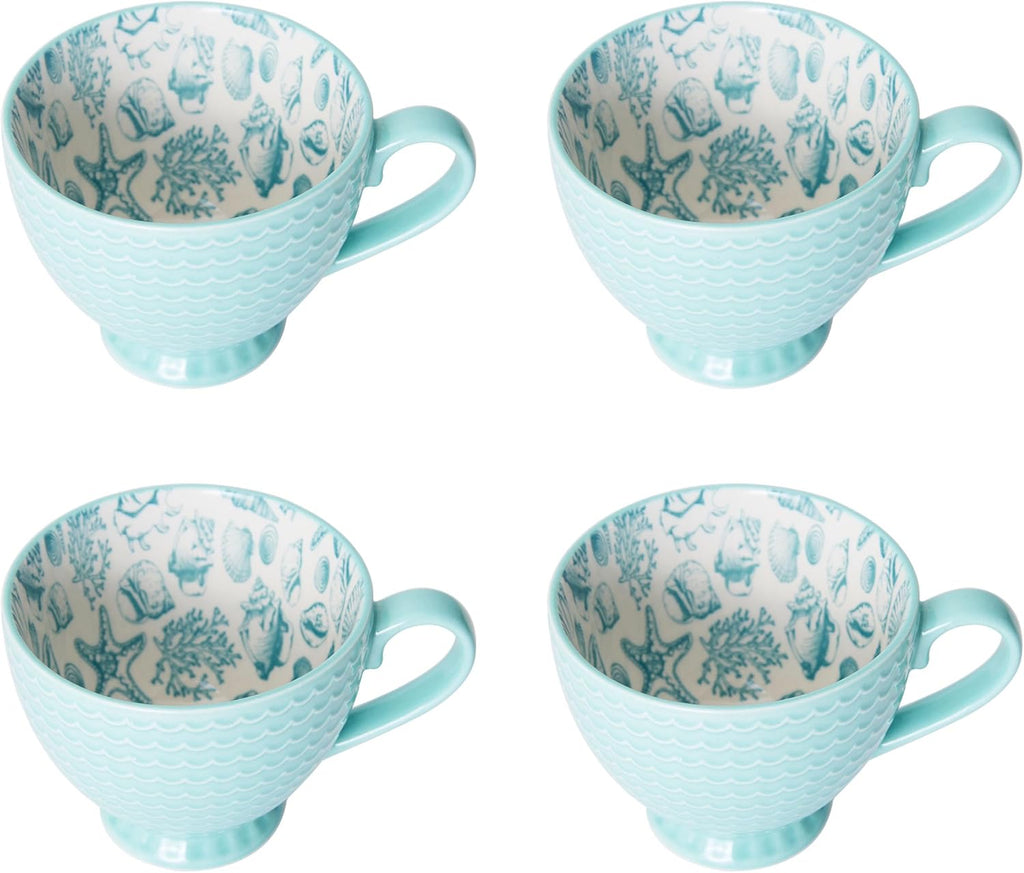 Venice 16-Piece Stoneware Dinnerware Set, Service for 4, Aqua and White Color Combination, Durable and Chip Resistant