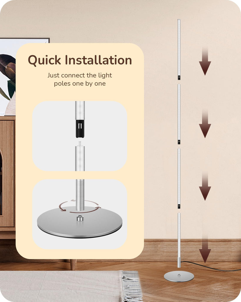 59.84" LED Corner Floor Lamp, 3000K & Stepless Dimmable, Silver