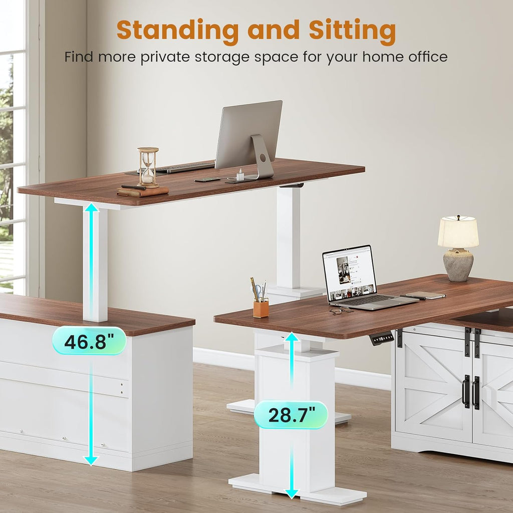 Farmhouse L Shaped Standing Desk, 55 inch Height Adjustable Corner Desk with Storage Drawers