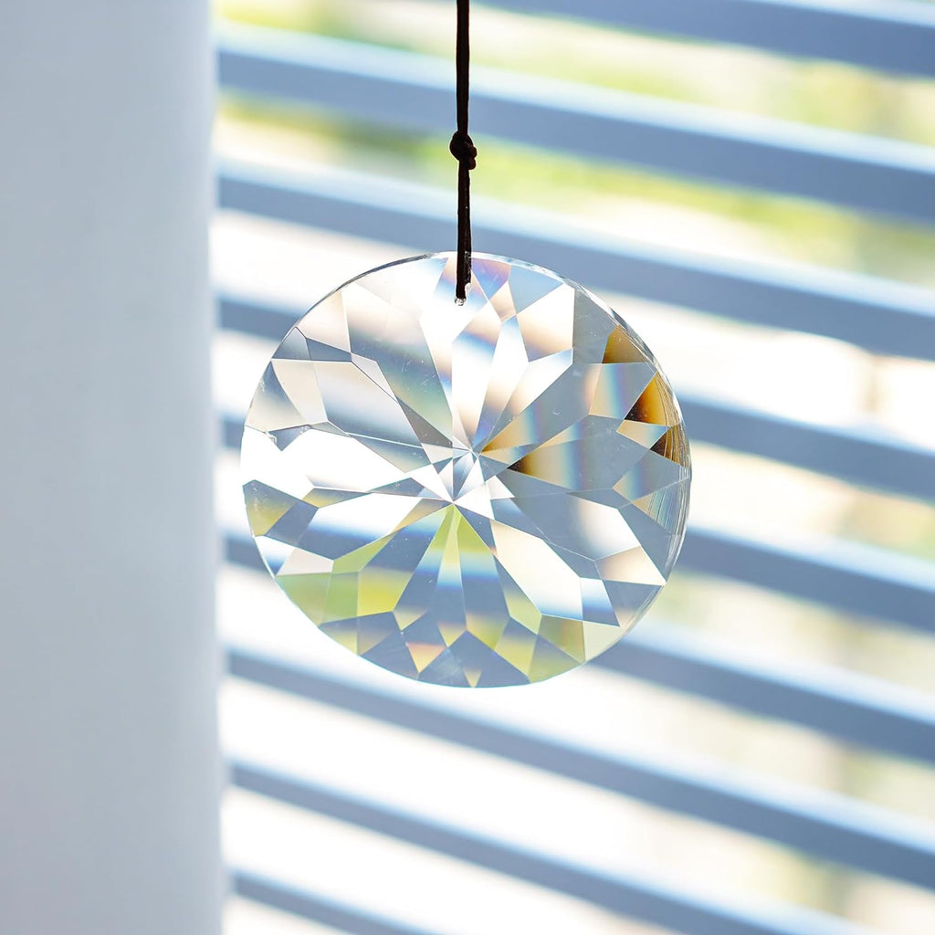 Bauhinia Hanging Faceted Crystals Large Window Prisms Suncatcher - 3inch Round Crystal Ornament, Window Hanging Decor