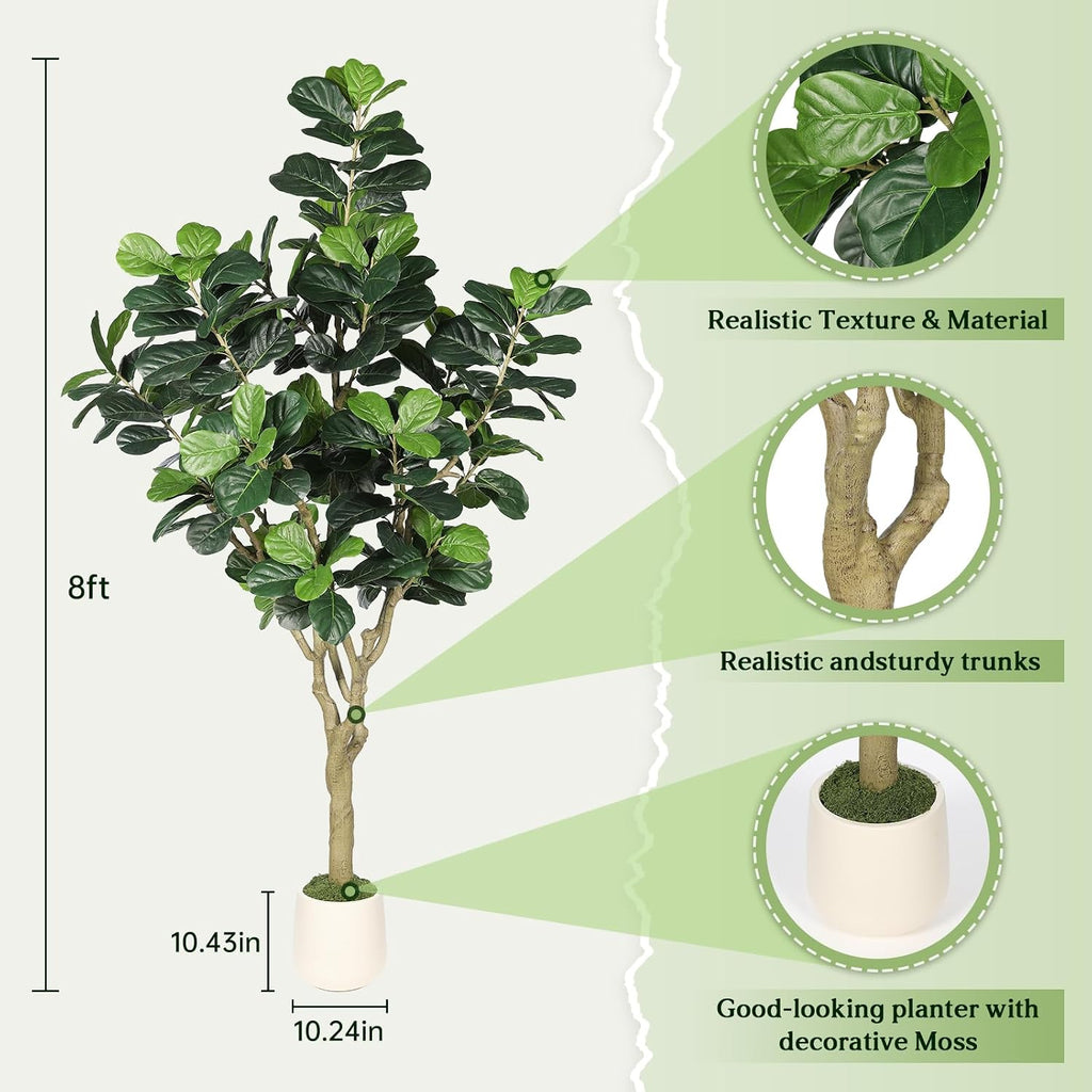 Fiddle Leaf Fig Tree 8ft for Faux Plants Indoor Home Green Decor
