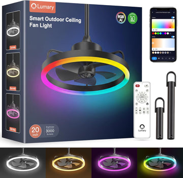 Smart Outdoor Ceiling Fans with RGBAI Lights , Wi-Fi Bluetooth Connect, Work with Alexa Google