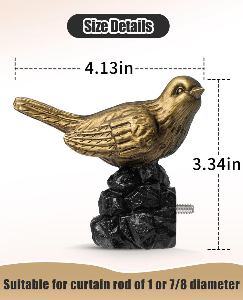 1 or 7/8 Inch Bird-Shaped Decorative Finials for Curtain Rods,Curtain Rod Ends Metal Curtain Rod Finials Ends Easy to