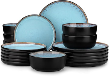 Plates and Bowls Sets, 18 Pieces Stoneware Dinnerware Sets for 6