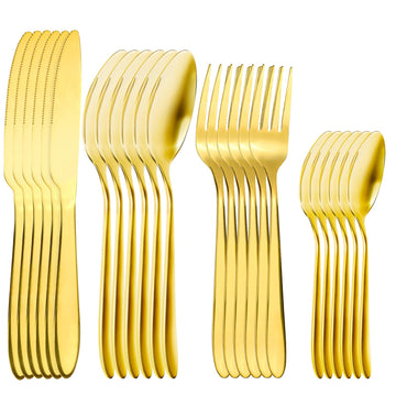 24 Piece Gold Silverware Set, Stainless Steel Flatware Set Include Knife Fork Spoon Set, Mirror Polished Cutlery Set