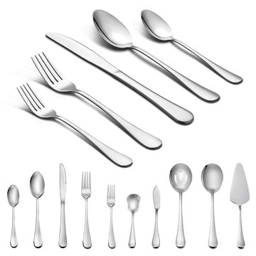 45-Piece Silverware Set with Serving Pieces, Stainless Steel Cutlery Flatware Set Service for 8, Mirror Finish