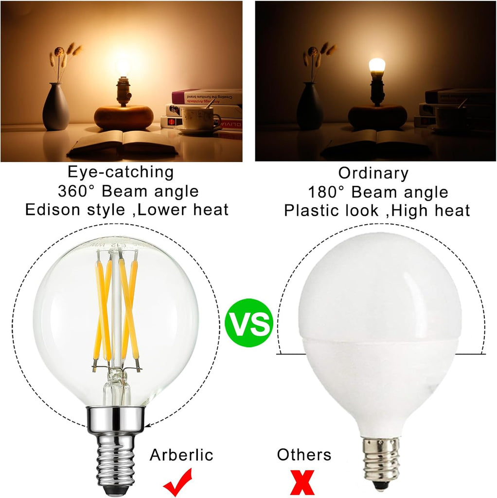 G16.5 Light Bulb,4W E12 LED Bulb dimmable Equivalent E12 Candelabra Bulb 40 Watt,Warm White 2700K,400lm,CRI85+,AC120V (Pack Of 6)