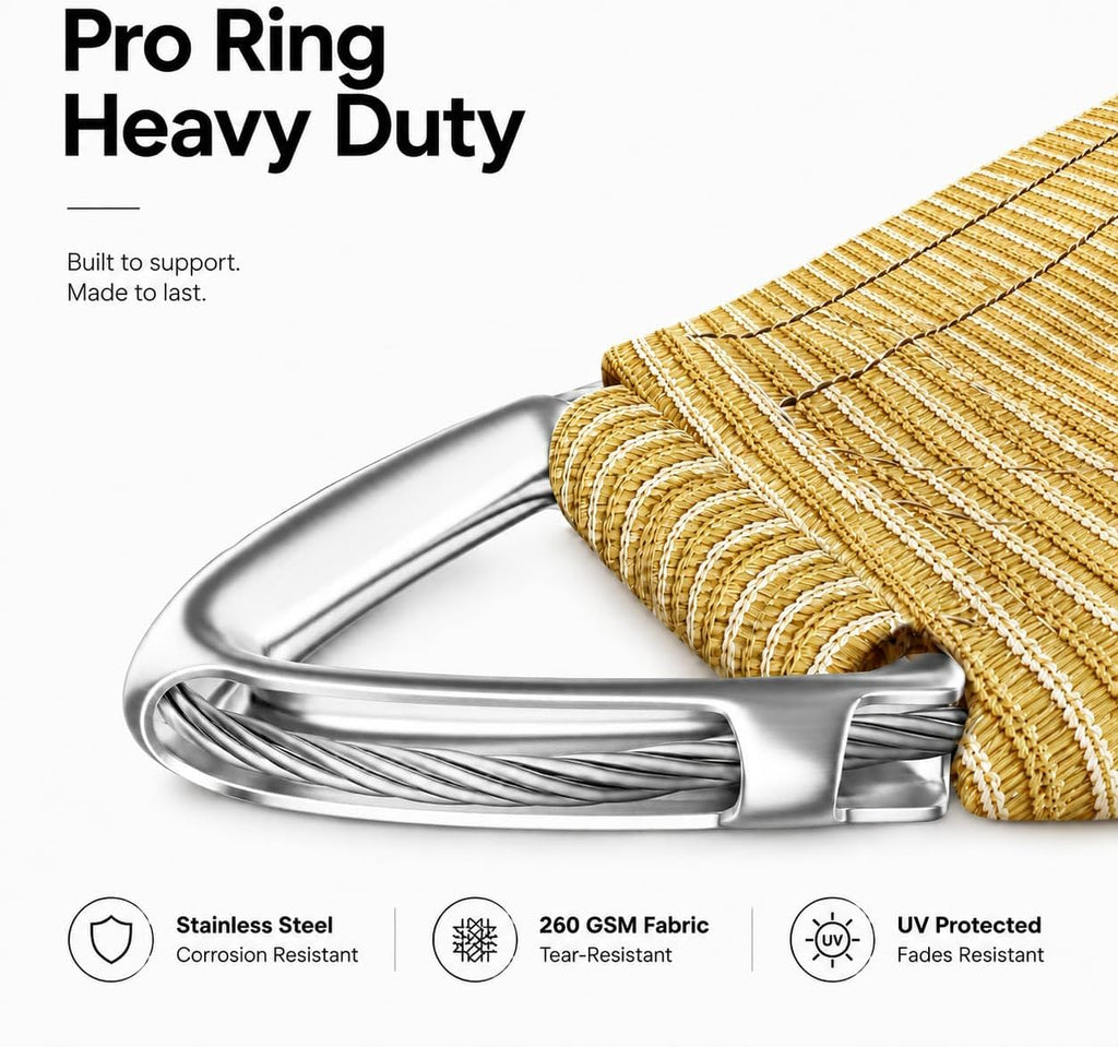 Heavy Duty 12' x 12' x 12' Beige Sun Shade Triangle Pro Ring Shade Sail, 260 GSM Commercial Grade UPF50 Sunshade