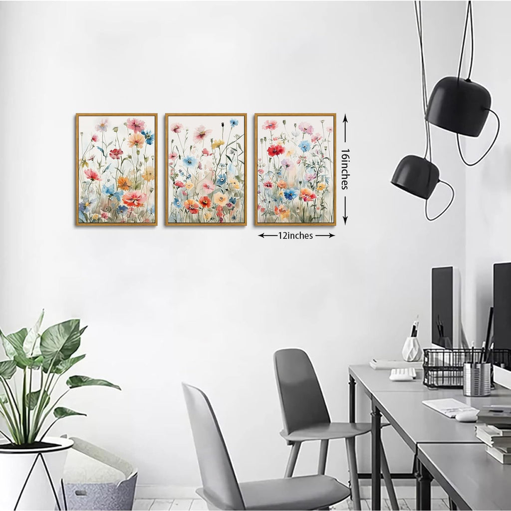 Colorful Wildflower Canvas Wall Art Set Of 3 Flowers Pictures Prints Flowers Printing Floral Watercolors Flower wall