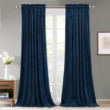 Blackout Velvet Curtains 120 inches Navy Blue Window Decor, 2 Panels