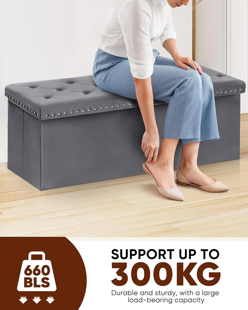 Storage Ottoman Bench, Folding Tufted Ottomans with Storage, Extra Large 140L Storage Boxes Footrest Bench , Luxury