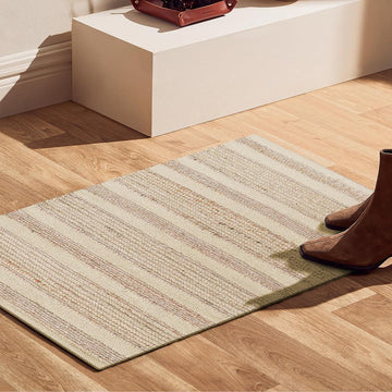 Area Rug Farmhouse - Hand Woven Jute Cotton Rug Bohemian Rustic Vintage - Non Slip Floor Rug Living Room