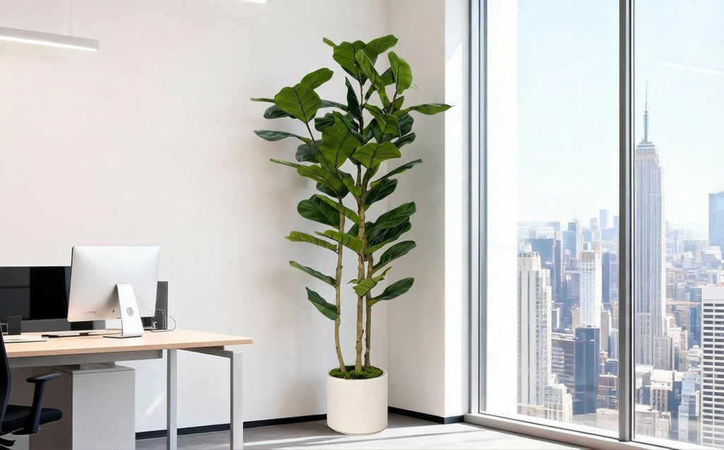 Artificial Fiddle Leaf Fig Tree 6FT with White Tall Planter-Large Faux Tree Tall Fake Floor Plant in Pot,Artificial