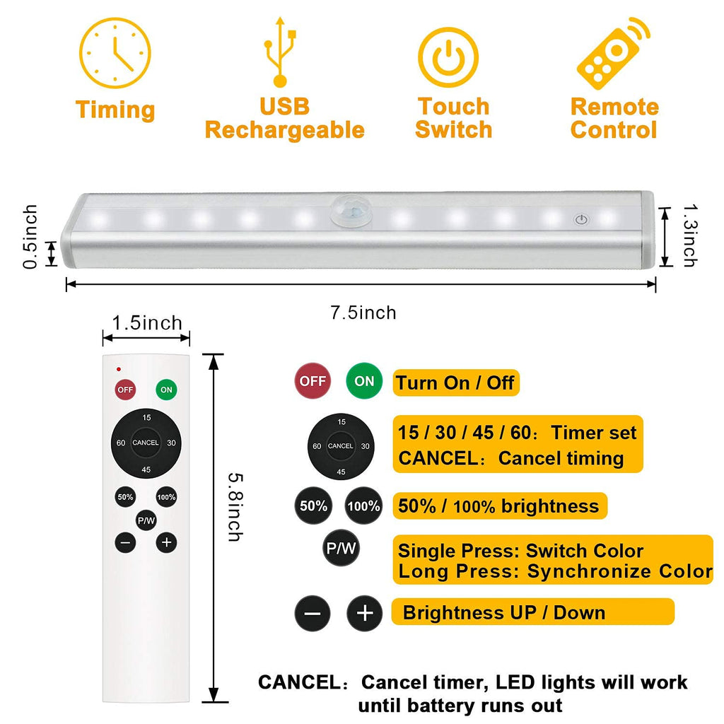 Remote Control Under Cabinet Lighting Wireless 6 Pack, 20-LED Dimmable Closet Lights Rechargeable Under Counter