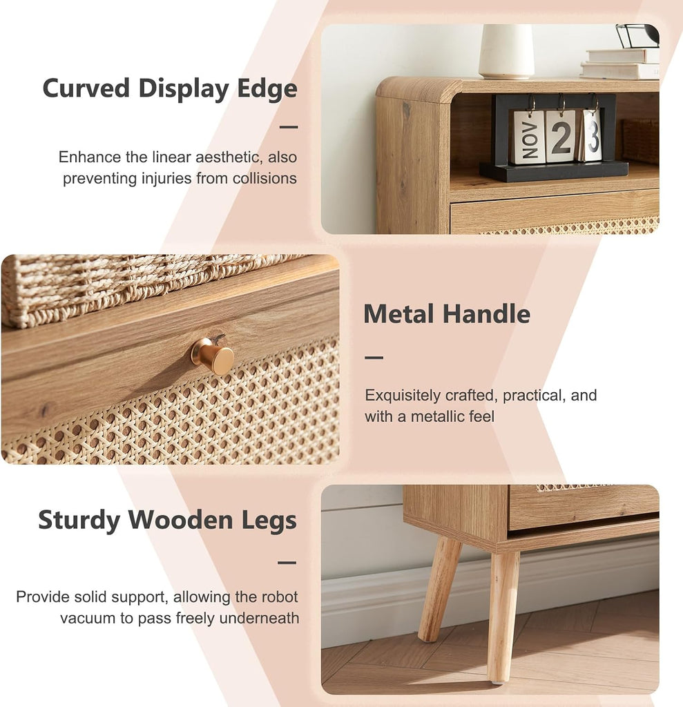 Rattan Shoe Cabinet with 2 Flip Drawers, 16 Pairs Narrow Shoe Storage Cabinet Freestanding Hidden Shoe Rack, Modern
