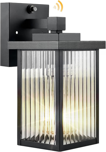 Dusk to Dawn Outdoor Wall Light Fixture, Waterproof Exterior Porch Light with Tempered Glass
