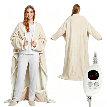 Heated Blanket 50"x70"- Cozy Warm Electric Throw(Beige)