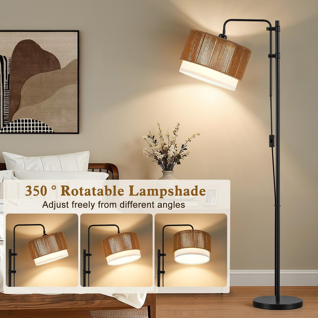Rattan Floor Lamp, Adjustable Height Standing Lamp