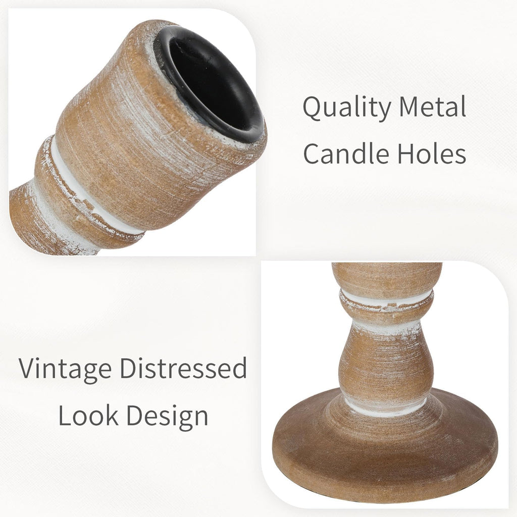 Rustic Wood Candlestick Holders: 6 Pcs Wooden Candle Holders for Taper Candles, with Glass Cover for Wedding Event