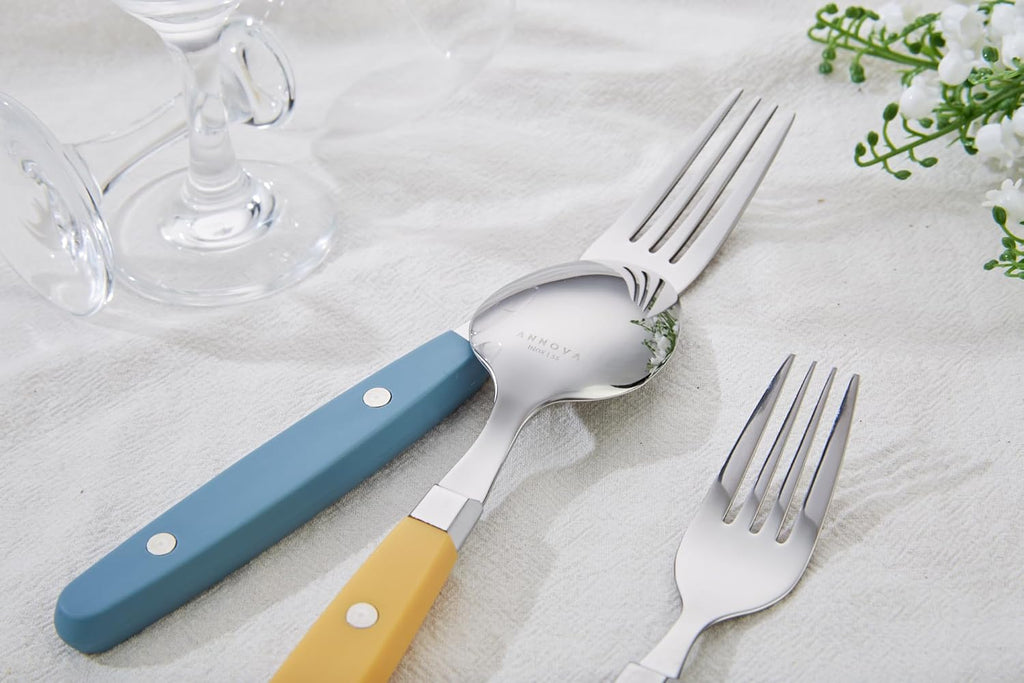 Silverware Set, Retro/Rivet Colorful Stainless Steel Tableware Kitchen Flatware Set Utensils, Includes Dinner Knives
