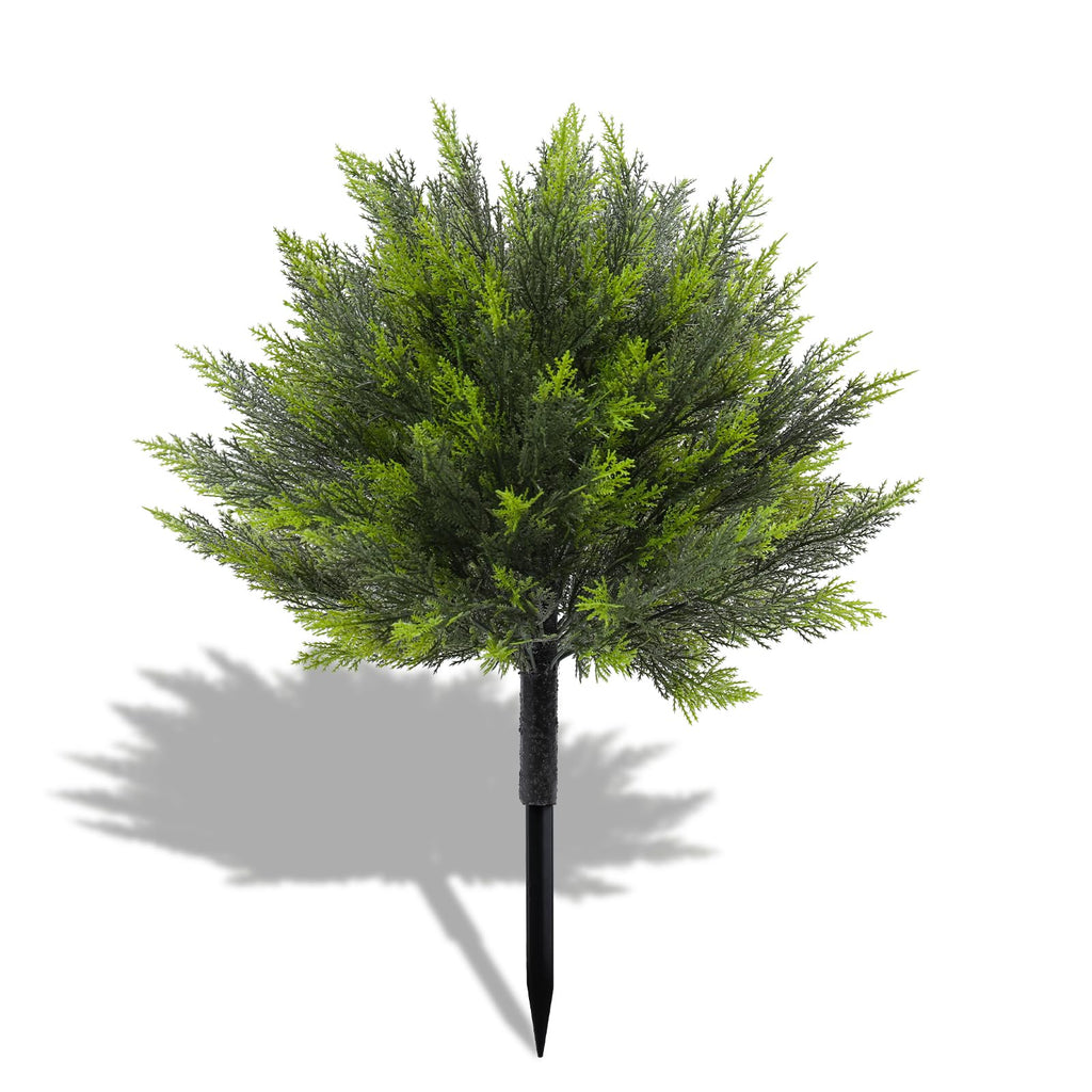 24" Artificial Cedar Topiary Bush with Ground Spike, 2 Pack