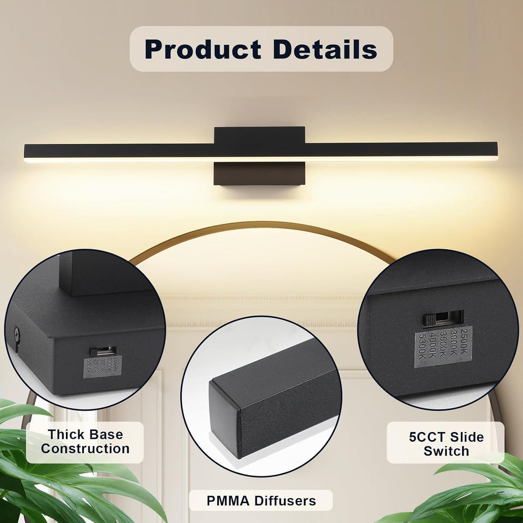Black Bathroom Vanity Light Fixture Over Mirror 31.5 Inch | ETL Certificated Vanity Lights 5CCT Dimmable Modern