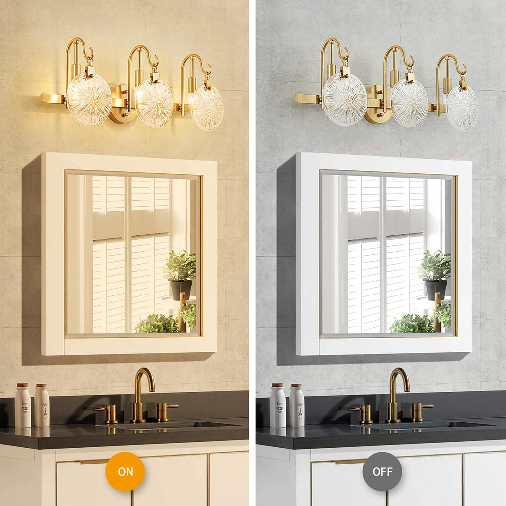 3-Light Bathroom Light Fixture Over Mirror Morden Vanity Wall Sconces Clear Glass Shade Living Room, E12 Base, Brass