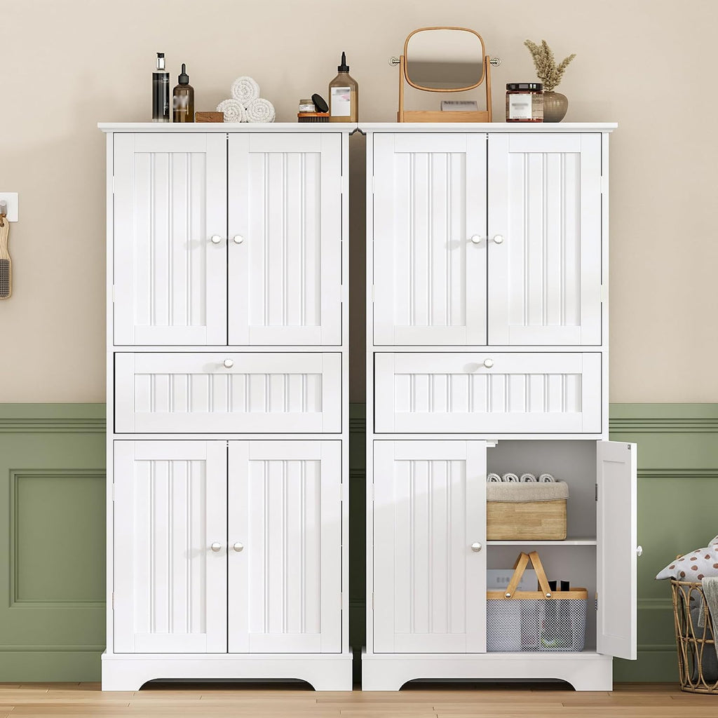 51" H Bathroom Floor Cabinet with Drawers and Adjustable Shelves | Bathroom Storage Cabinet, Freestanding Kitchen