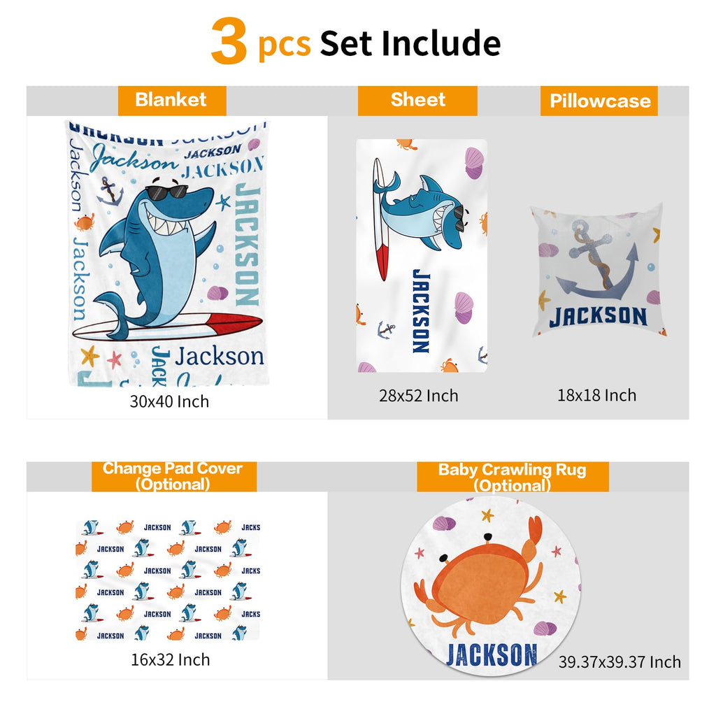 Custom Crib Bedding Set for Boys Gift Marine Animals Design Color19
