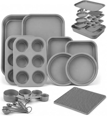 Non-Toxic 11-Piece All-in-One Nesting Bakeware Set - Space-Saving Stackable Nonstick Carbon Steel Pans Set