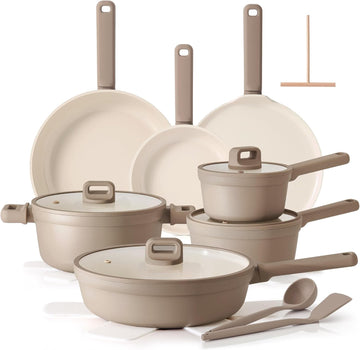 Ceramic Pots and Pans Set Nonstick, 20Pcs Cookware Set, Taupe | Non Stick Ceramic Coating, Non-toxic Healthy Kitchen