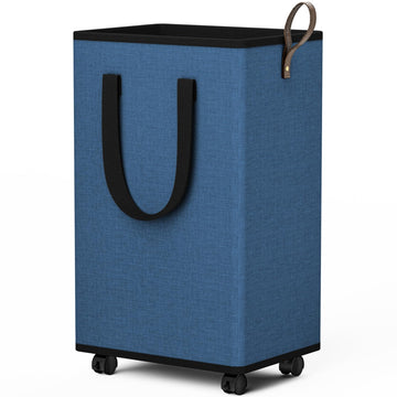 Rolling Laundry Basket with Wheels, Laundry Hamper, 80L, Navy
