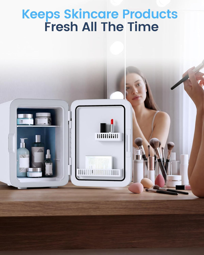10L Compact Mini Fridge, Portable Small Refrigerator, Small Cosmetics Cooler, 2.6 Gal Mini Fridge with AC/DC Adapters