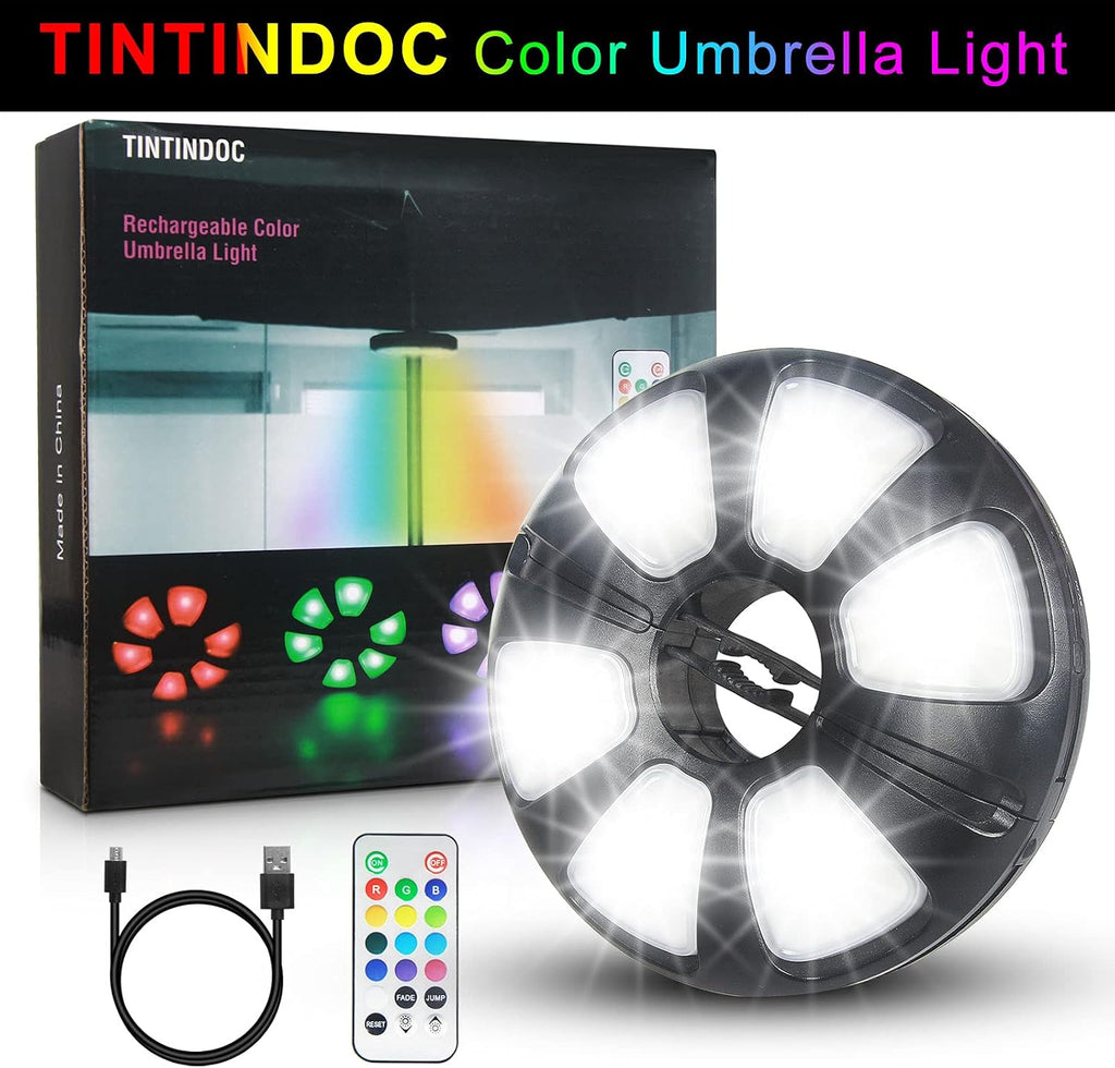 Color Umbrella Light with Remote, Outdoor/Patio Umbrella Light, Rechargeable/AA Battery, Umbrella Pole Light, 300Lumen