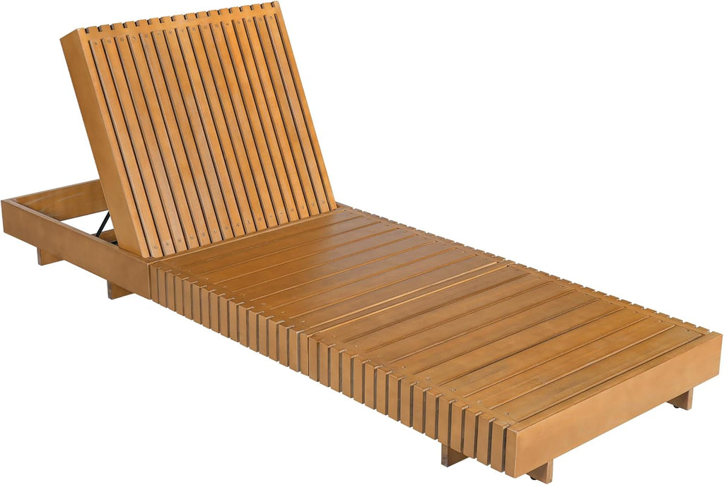 Acacia Wood Chaise Lounge Outdoor, Wooden Patio Chaise Lounge, Outdoor Sunbathing Lounge Chair, Adjustable