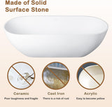 59" Free Standing Tub, Oval-Shaped Stone Resin Freestanding Bathtub Matte White Solid Surface Soaking Tub with Drain