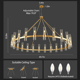 Gold Wagon Wheel Chandelier, 70 Inch Glass Chandeliers, 24 Light Chandelier for High Ceiling, Modern Farmhouse Chandeliers for Living Room, Dining Room, Entryway, Stairwell (Bulbs Included) A115-B0F29GMXHN